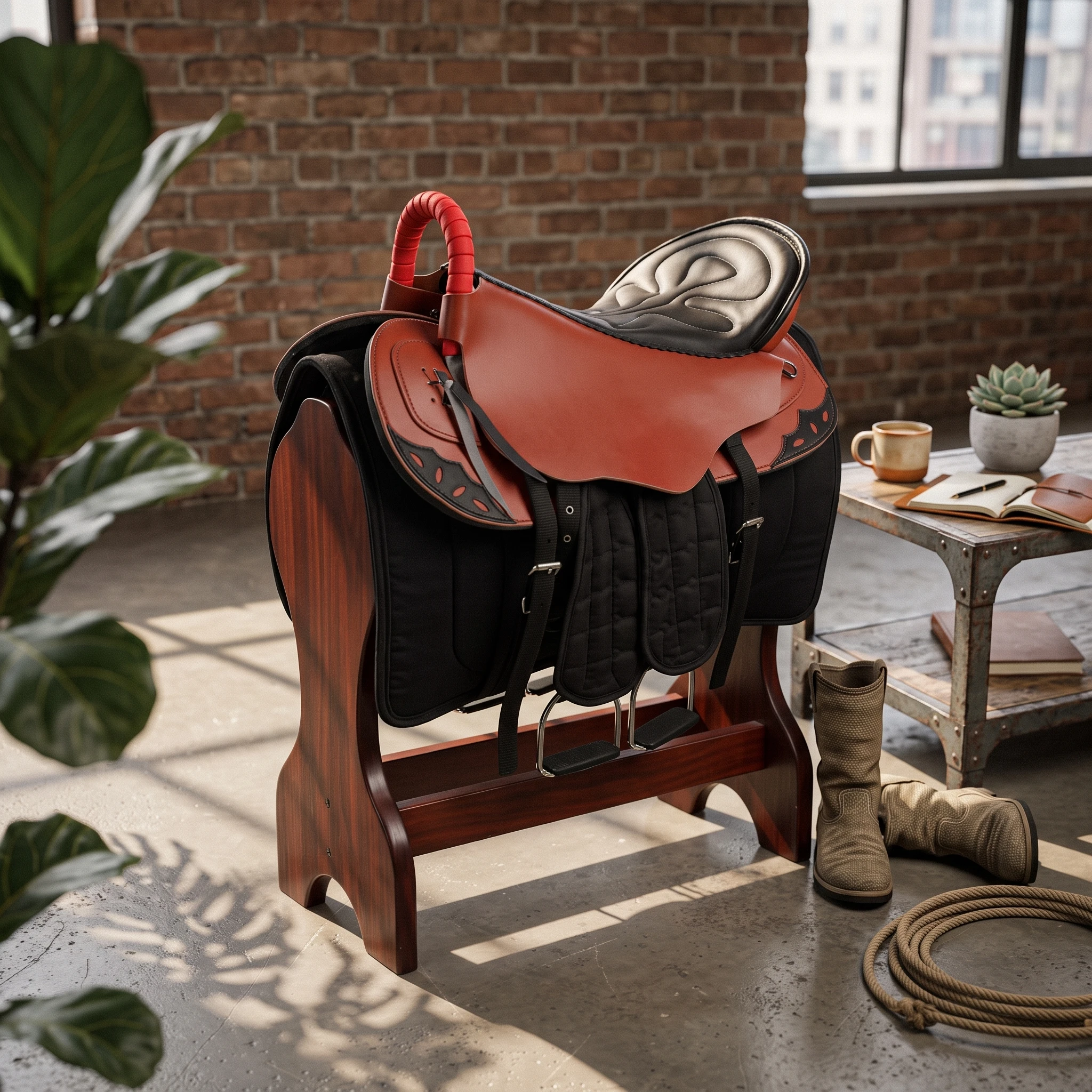 Leather Saddle Padded Doubleequestrian Saddle Tack Balanced Stirrup Irons Matte for Horse Riders, Horseback Riding