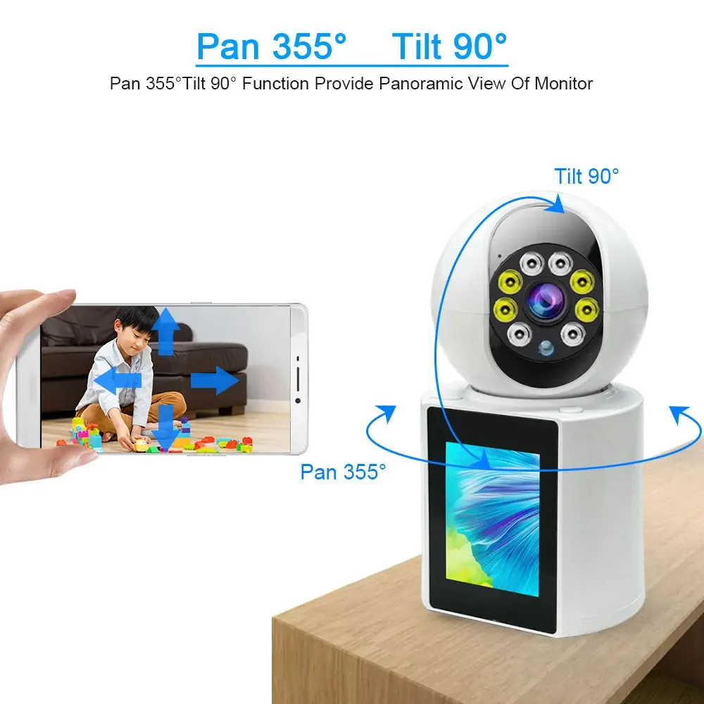 Monitor de bebê de 5MP com câmera WiFi e rastreamento automático sem fio CCTV PTZ Câmera de vigilância IP Home Video Call Câmera de segurança 2K