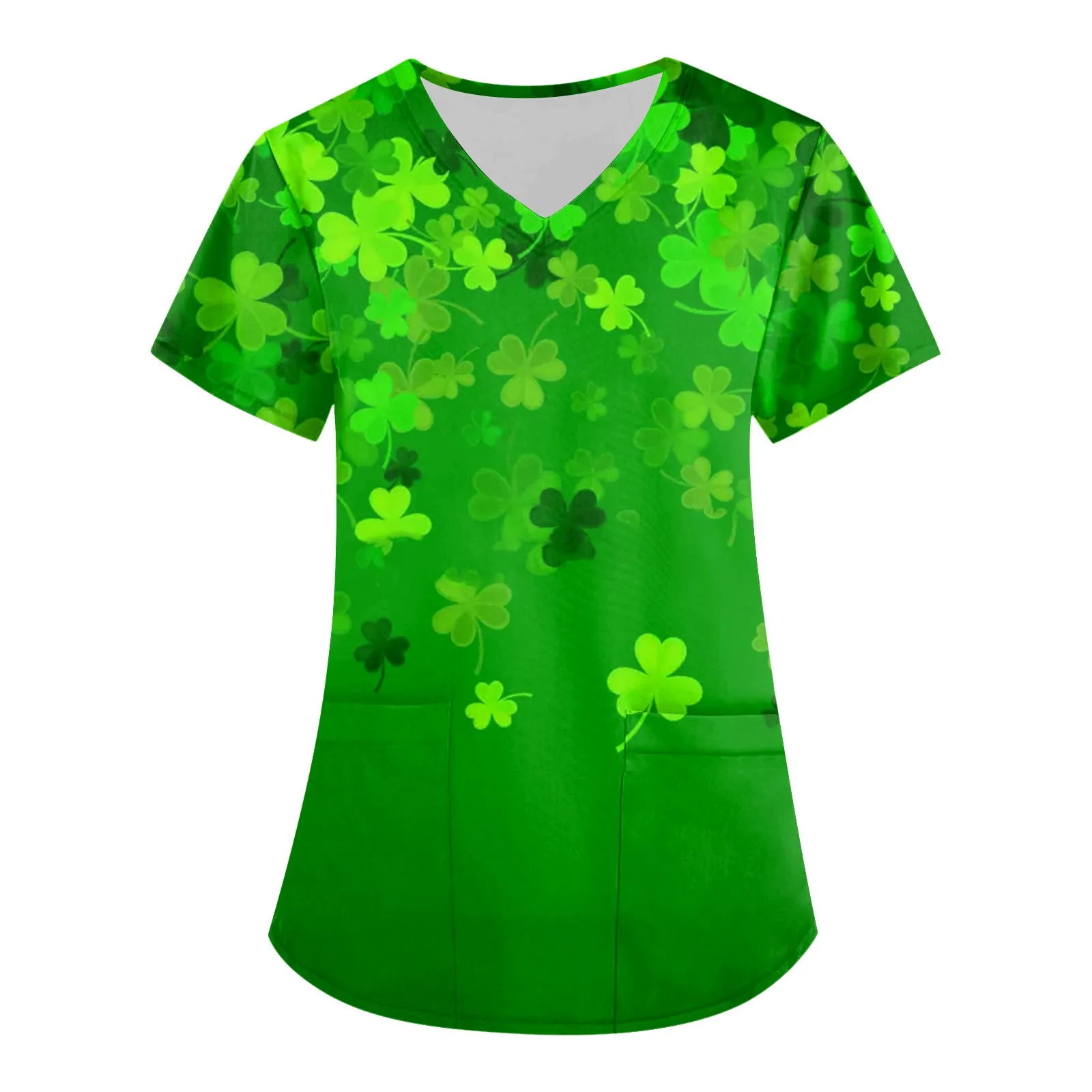 2024 Fashion Clover Print Green Scrub Tops Day Clinic Carers Nurse Uniform Clinic Staff Blouse Uniforme De Enfermera Para Mujer