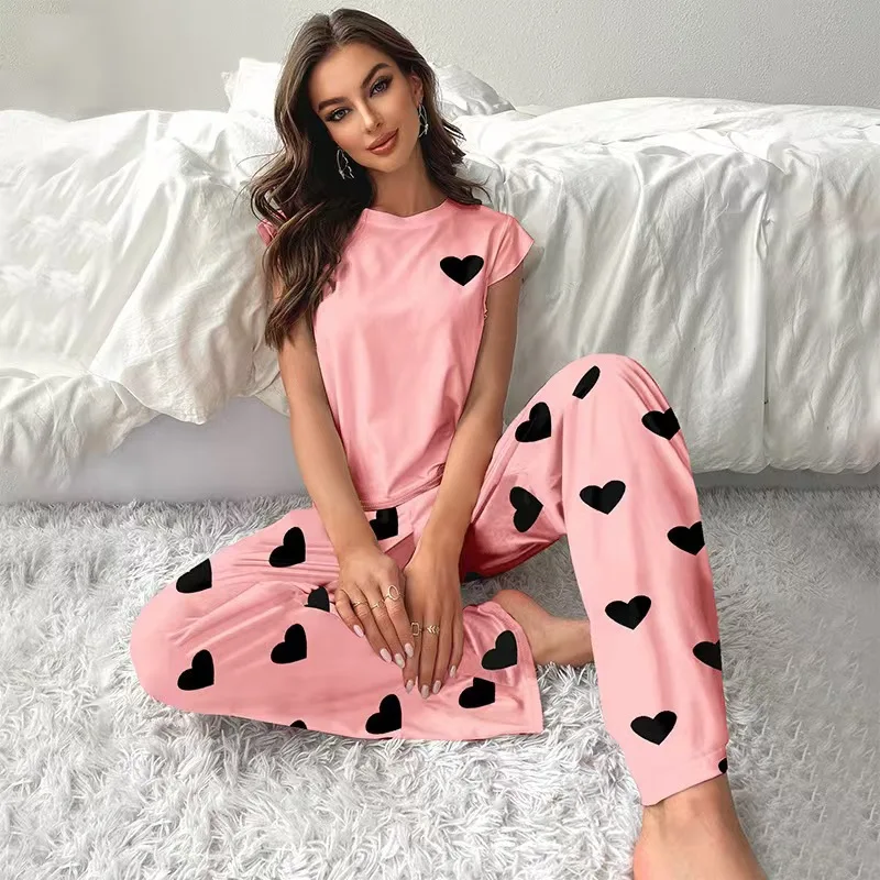 European and American Milk Silk New Xiaofei Sleeves Women's Loungewear Printing Solid Color Thin Pajama Set Can Be Worn Outside