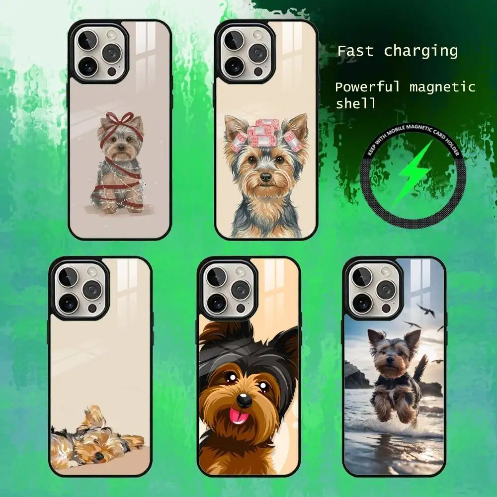 

Чехол для телефона с изображением йоркширского терьера для iPhone 17, 16, 15, 14, 13 Plus, Pro Max, магнитный, для беспроводной зарядки Magsafe