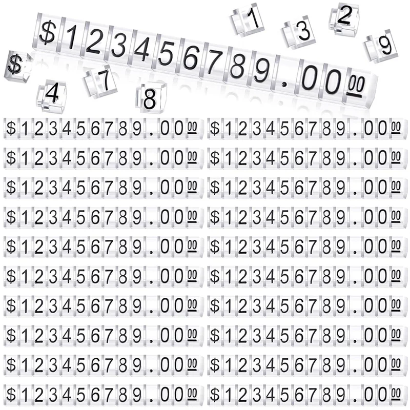Number Letter Price Tag Cube Block 50 Sets Adjustable Display Dollar Stand Small Counter Kit