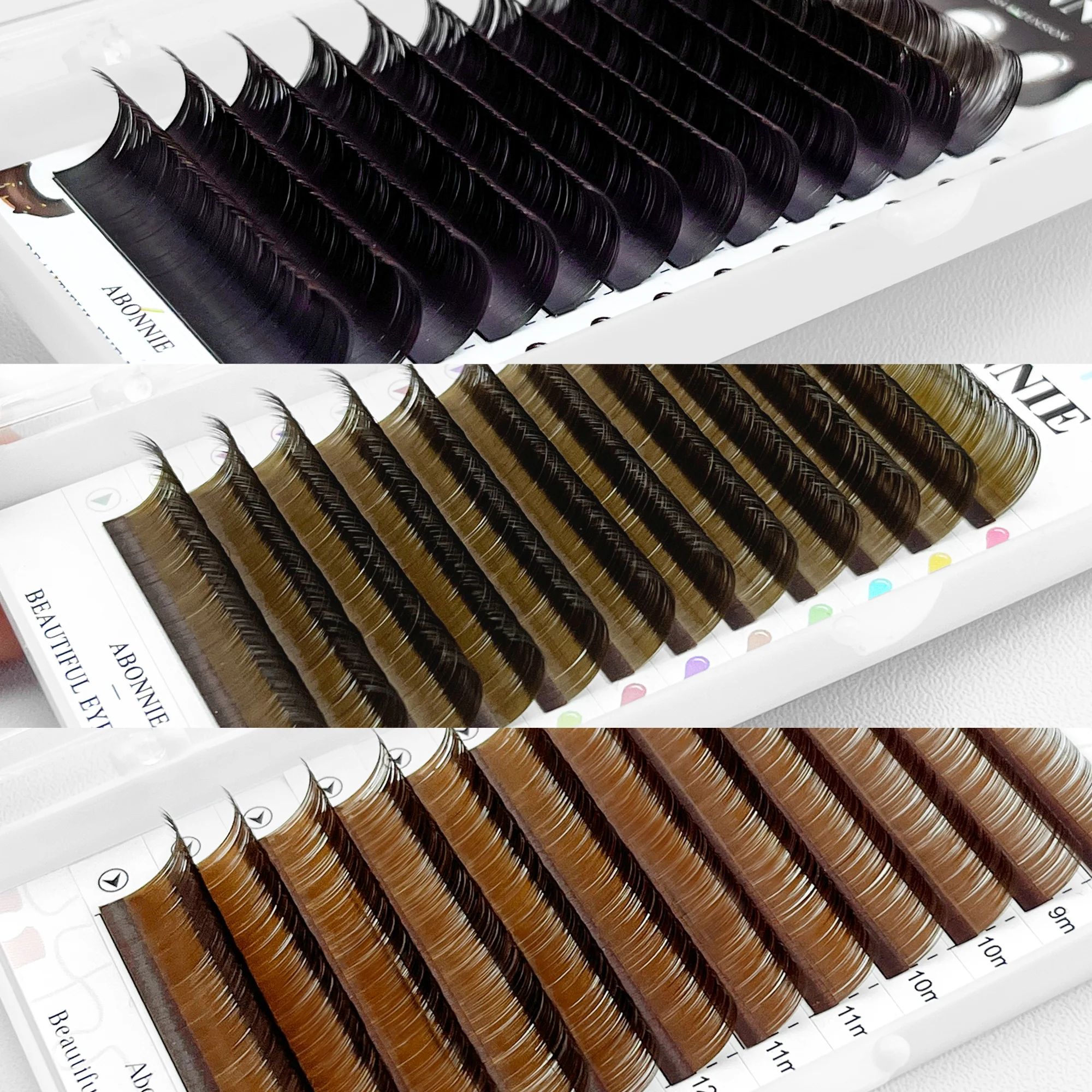 Abonnie Brown Classic Eyelashes Extensions 0.03 Fluffy Eyelashes Mixed Tray Chocolate Color Lashes CC Curl