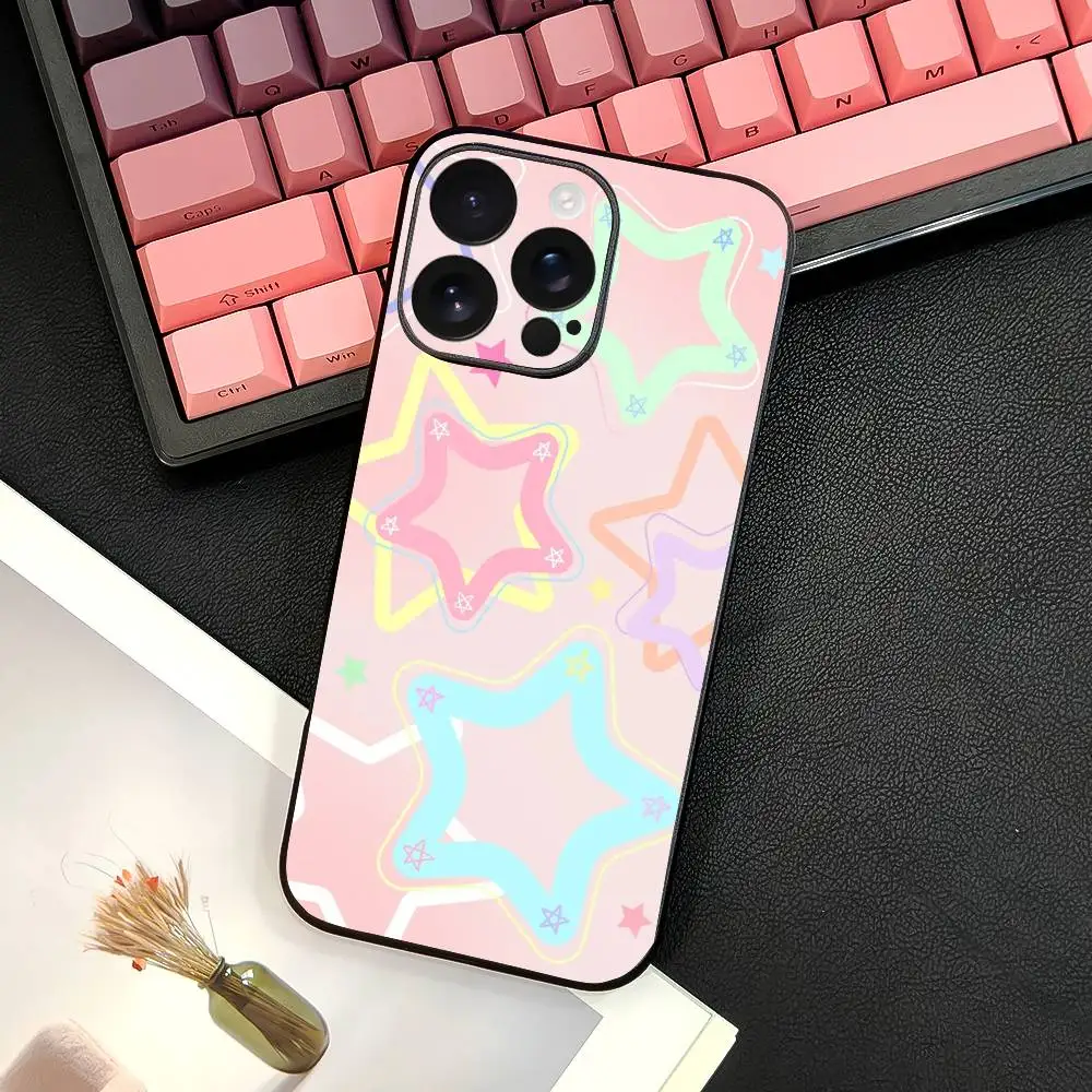 حافظة هاتف على شكل نجوم ملونة لهاتف آيفون 12 13 14 15 16 17Pro Max Plus غلاف ناعم أسود كلاسيكي