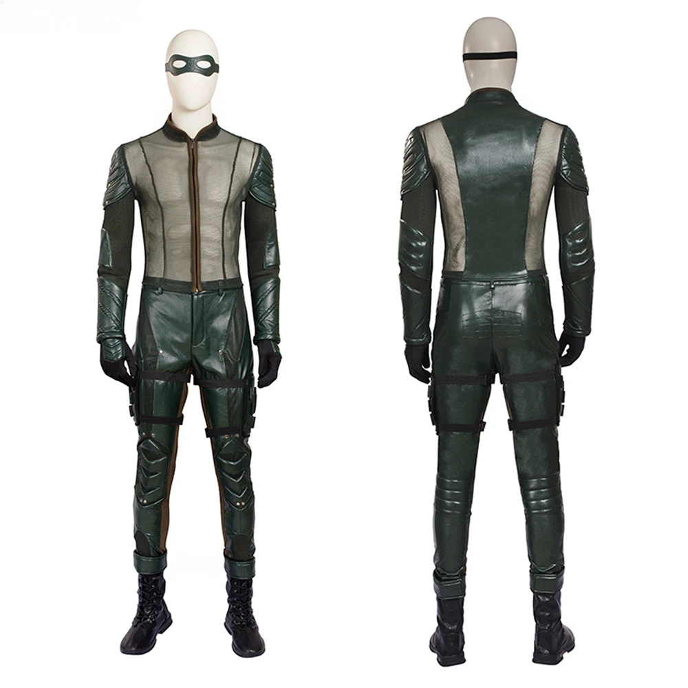 The Arrow Season 5 Green Arrow Cosplay Costume Oliver Queen Outfit Mens Leather Battle Suit with Quiver Halloween Costumes