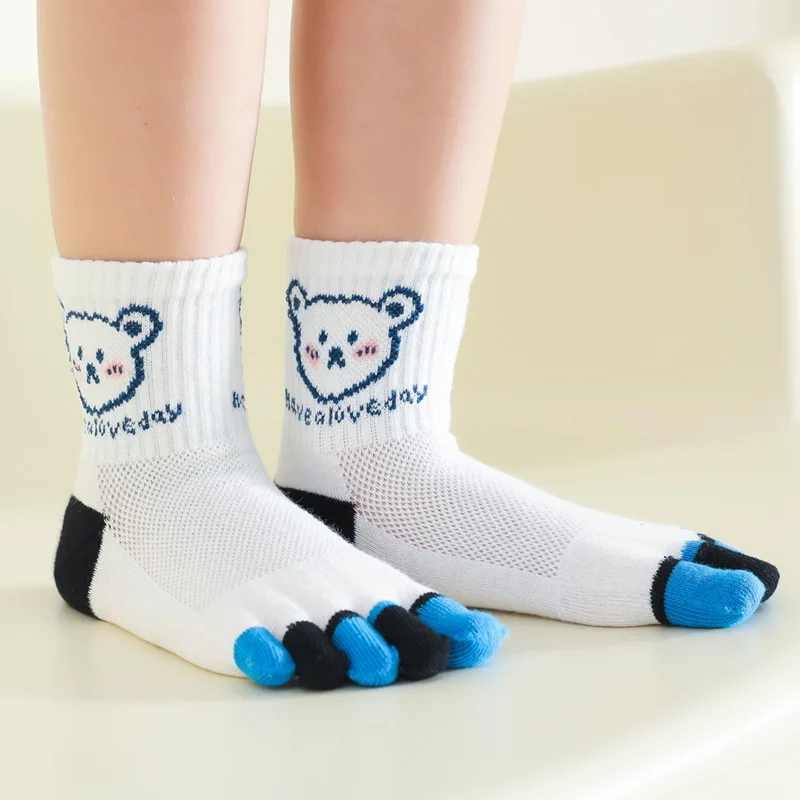 5 Pairs Kids Cartoon Cotton Toe Socks Cute Sweet Bear Rabbit Animal Mesh Five Fingers Socks for 3-6-12Y Baby Boys Girls Fashions