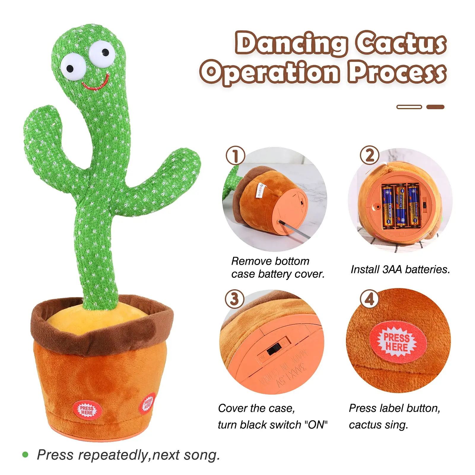 Bambini che ballano Talking Cactus Toys canto registrazione mimetica ripetendo quello che dici Cactus peluche con 120 Song Dancing Smart