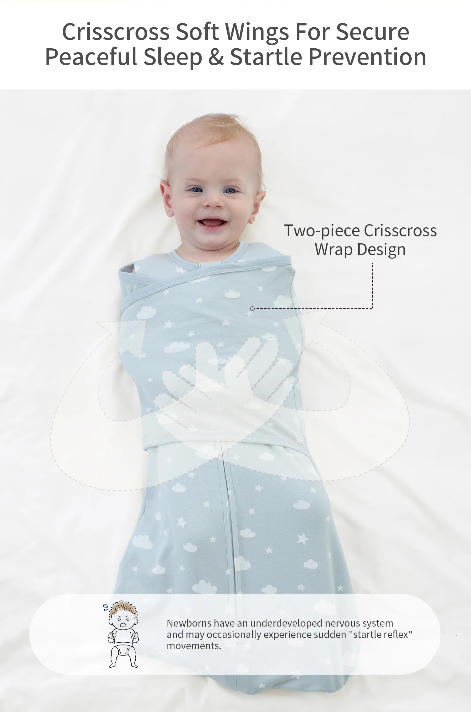 INSULAR All-Cotton Four-Seasons Baby Anti-Moro Reflex Sleep Sack, Newborn Anti-Kicking Swaddling Blanket