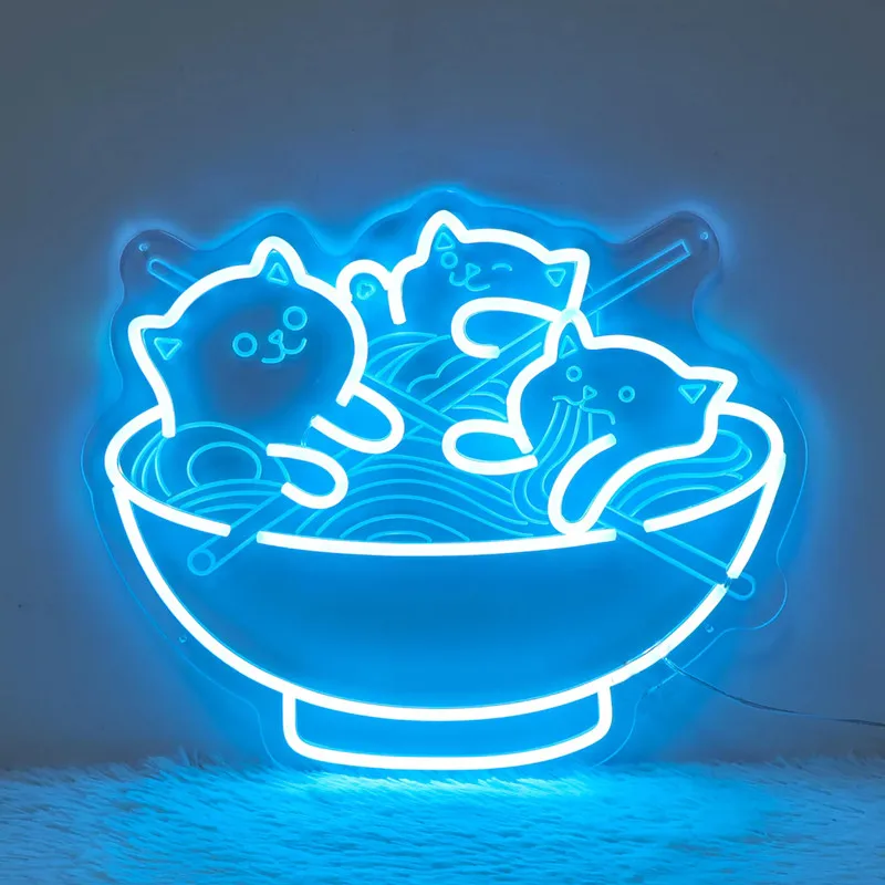 Ramen Cat Led Neon Sign,Cute Cat Noodles Neon Light, Kawaii Anime Decor,Handmade LED Light Sign, Resturant Room Dorm Wall Decor