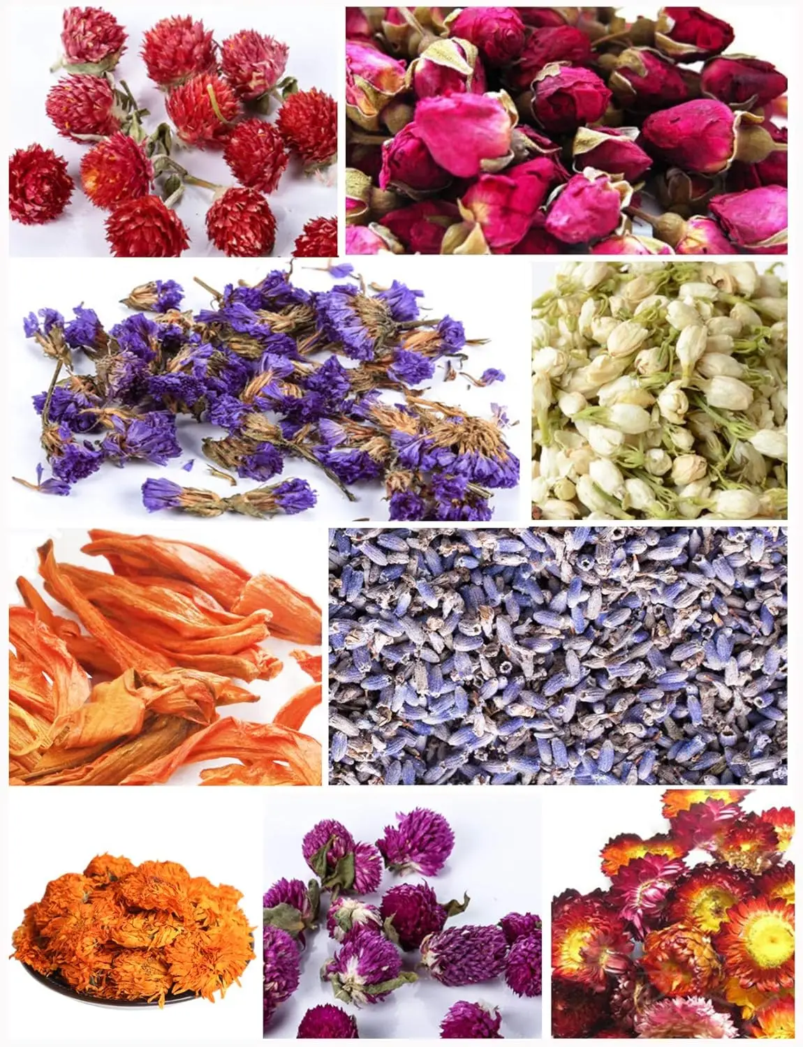 

Dried Edible Flowers Bulk: Lavender Buds, Rosebud, Jasmine, Chamomile for Soap Making, Bath Bomb, Candle DIY