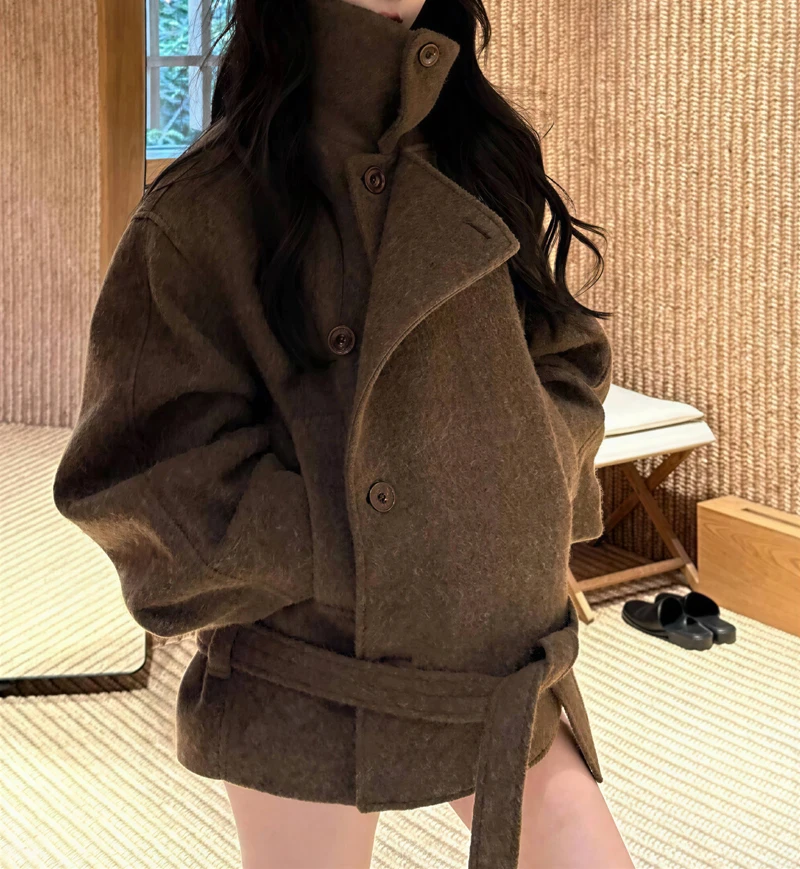 

Wool Blend Coats Womens Woolen Coat Print Autumn Chenille Embossed Notched Collar Elegant Mature Chic Style Office Lady Overcoat