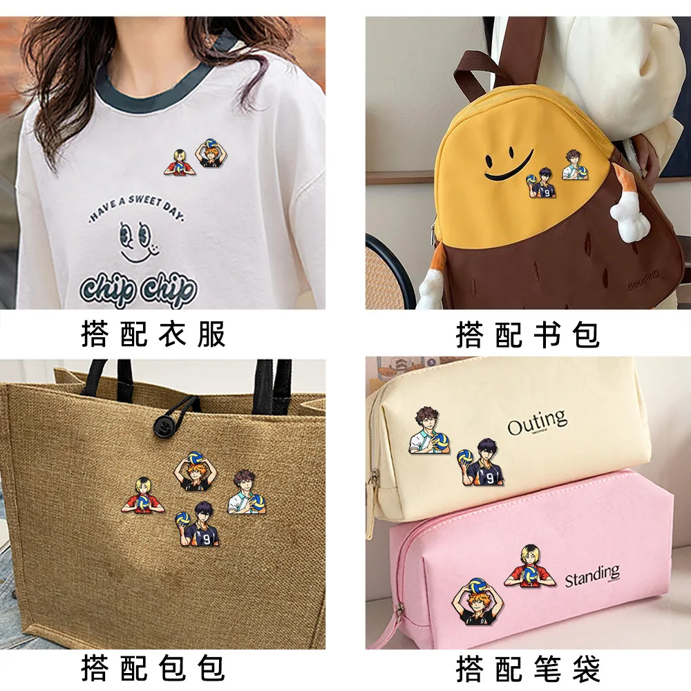 4pcs Cute Volleyball Boy Enamel Pin Cartoon Anime Brooch For Coat Women's Brooches Fashion Lapel Badges Jewelry Gift for Friends image 5