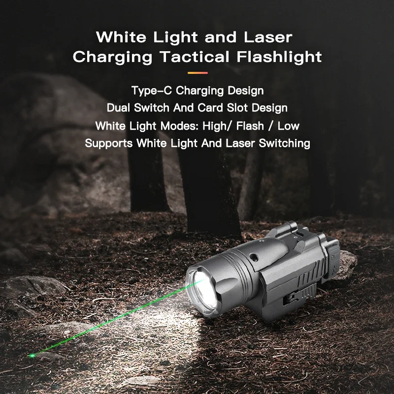 Richfire Rechargeable LED Flashlight 1350 LM Laser Mounted Combo Weapon Lights for 20-21mm Picatinny Rail Quick Installation