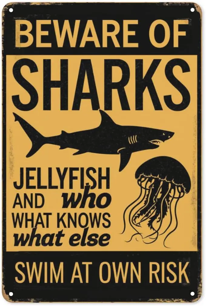 Private Property Warning Metal Sign 8X12IN Beware of Sharks No Trespassing Rustic Outdoor Wall Decor for Patio, Garage or B sign