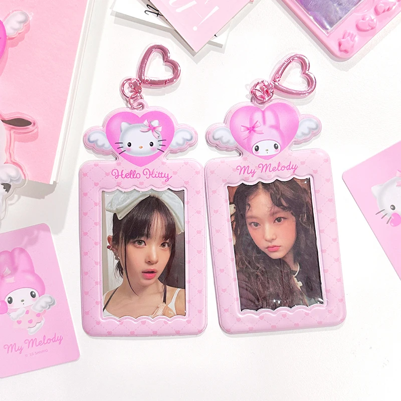 Cartoon Cute Love Angel Protective Case Pendant Keychain Anime Anti Lost Card Storage Bag Photocard Protective Cover For Girls