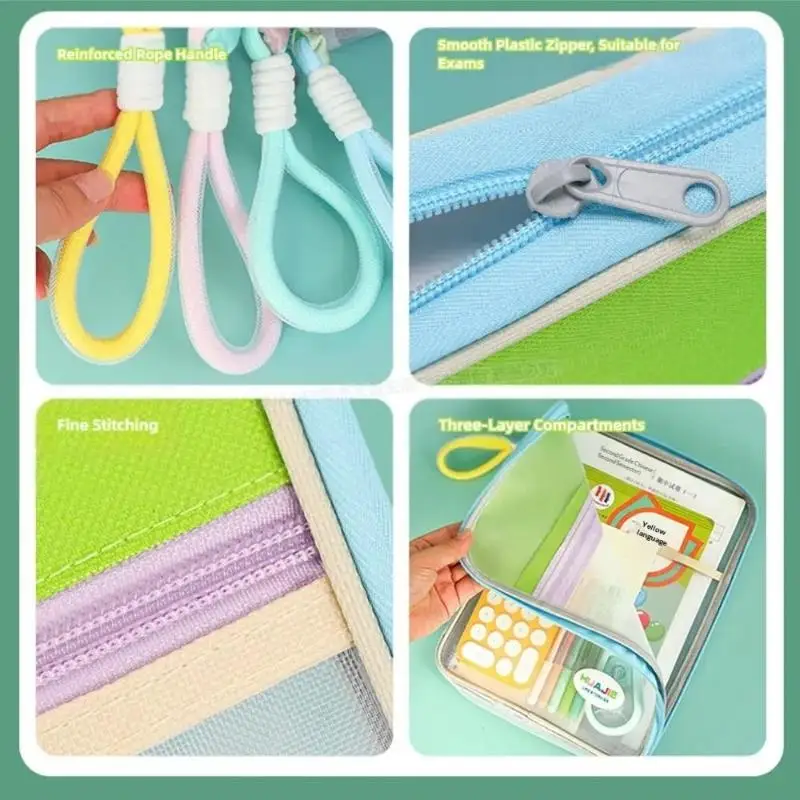 Student Handheld File Bag, Dopamine Color Tote, L-Shaped Zipper Mesh Folder, Exam Paper Storage And Subject Organizer
