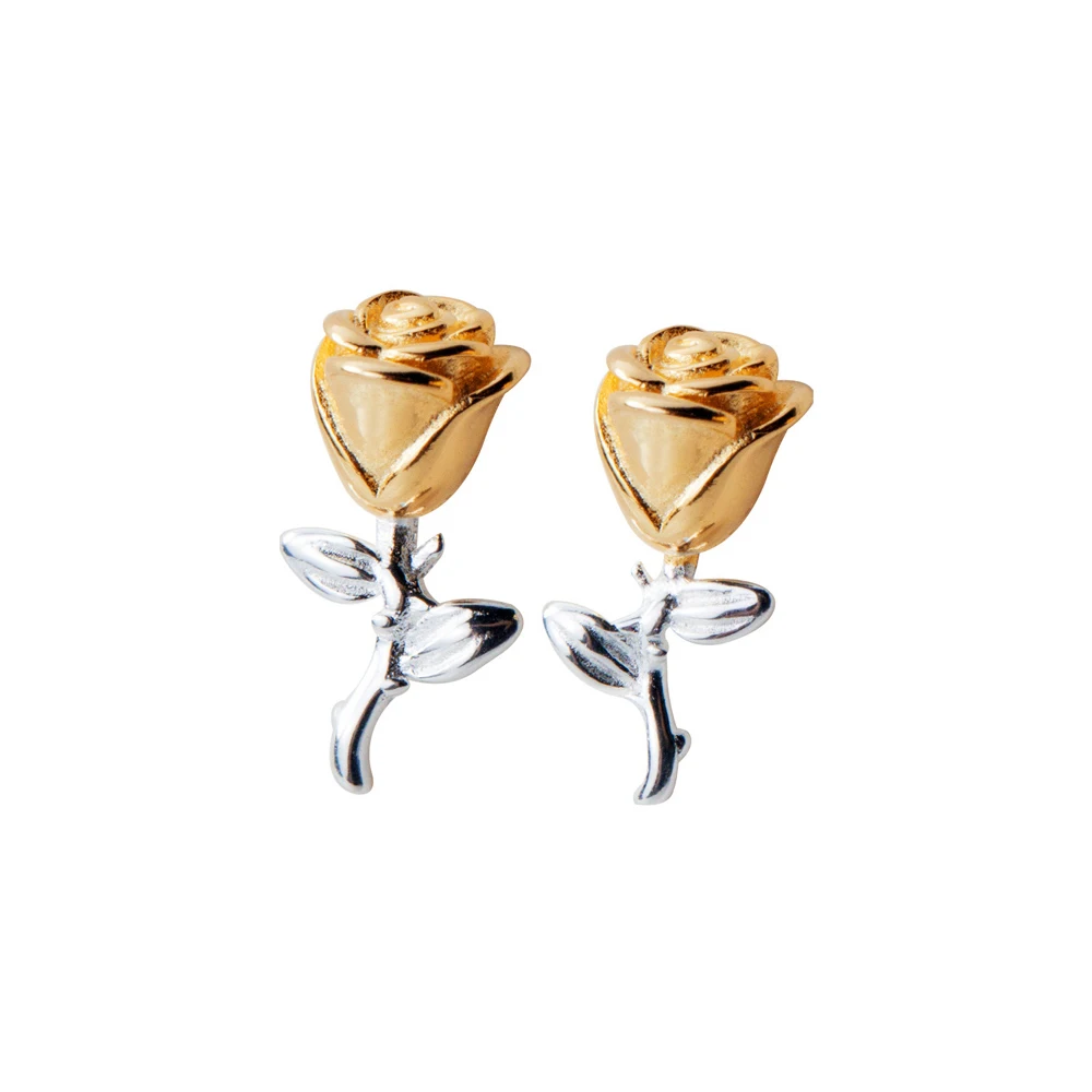 Modian Gold Color Rose Flower Jewelry For Women Charm Tree Leaf Classic Real 925 Sterling Silver Fashion Stud Earrings Gift