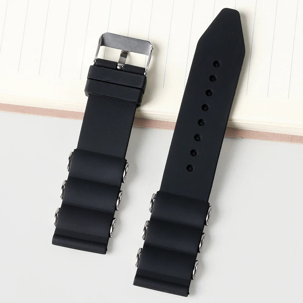 Black Waterproof Sport Silicone Watch Strap for Seiko Smartwatch High Quality Men Rubber Wristband 22mm 24mm 26mm Watch Bracelet