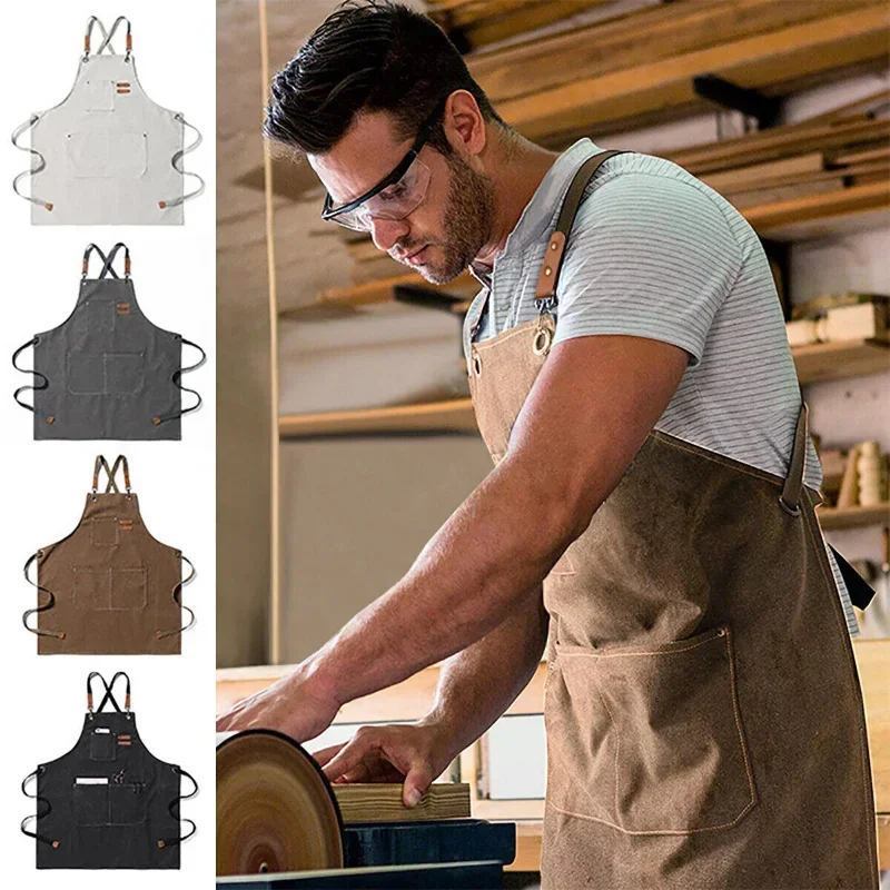 Woodworking  Thicken Canvas Apron For Men Waterproof Stain-Resistant With Pockets Cooking Apron Painting Work Apron