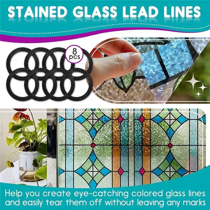 ELEG-For Glass Decal Leading Lines Roll-8 قطع 3 مم 216 قدم ملون لخطوط الرصاص الزجاجية لطلاء الزجاج - نافذة معرض السطح #3