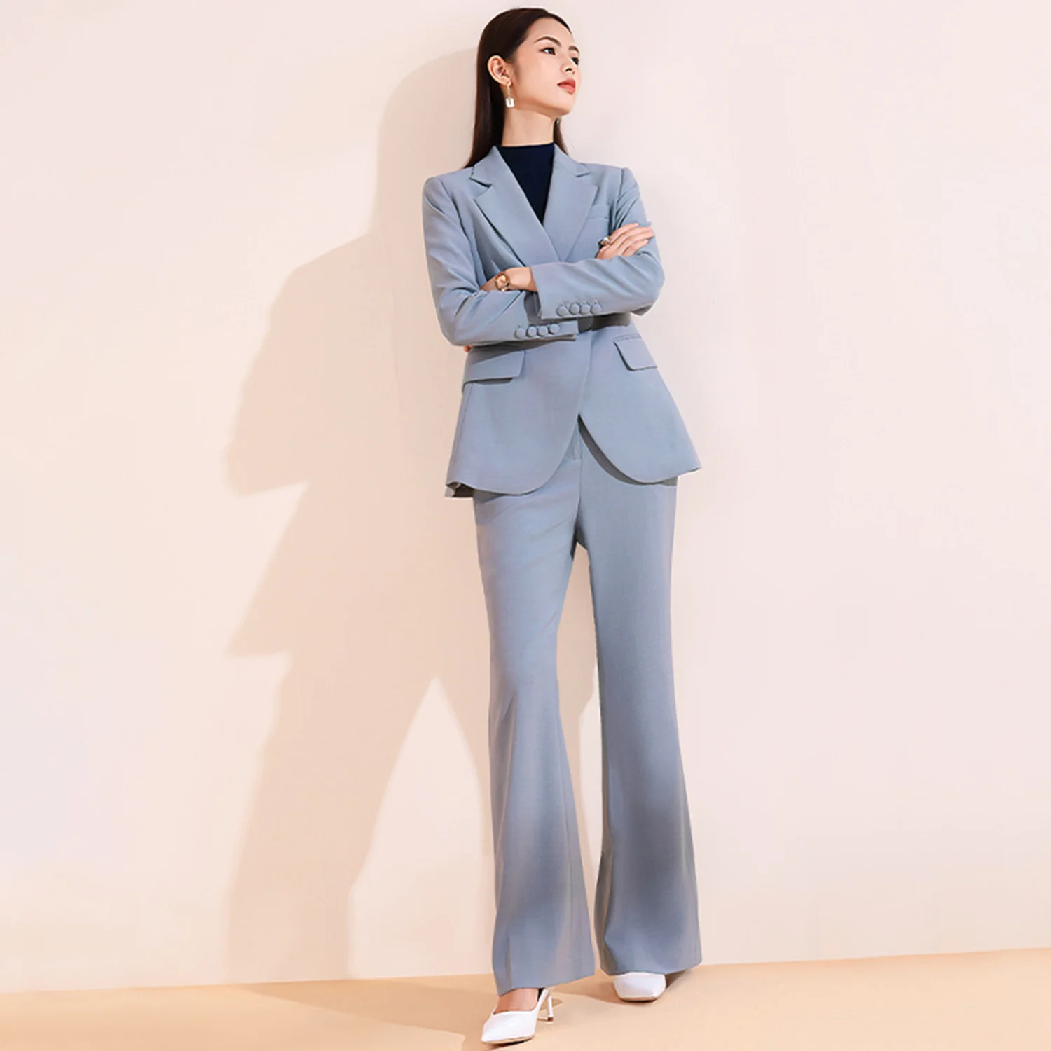 Allingentle Blue Women's Suit Fashion Business Pantsuit 2 Piece Elegant Daily Outfit  for Casual Office Customize