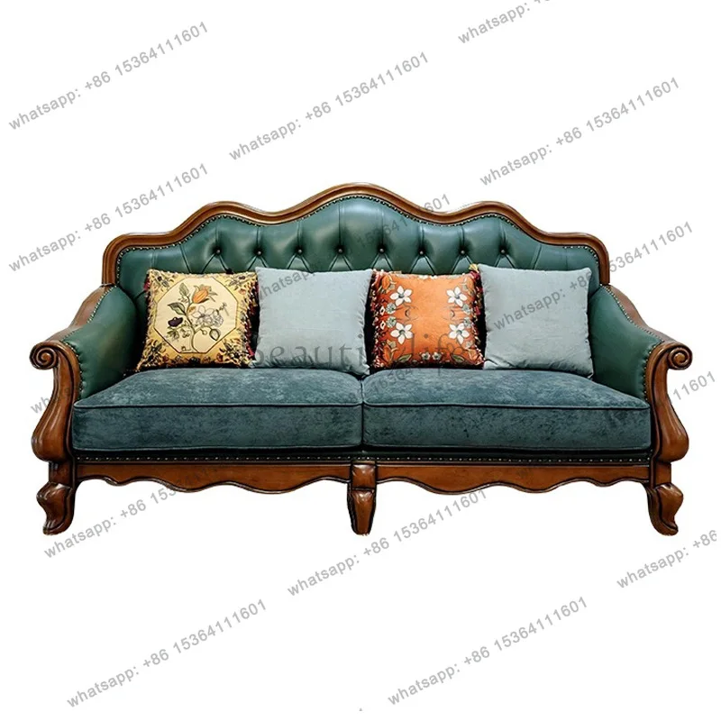 Classic American country sofa leather living room European simple beauty light luxury all solid wood