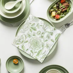 20pc/pac Vintage Rose Elegant Printed Napkins Green Fresh Table Mats Tissue  Party Decoration Paper Napkins Kitchen Supplies