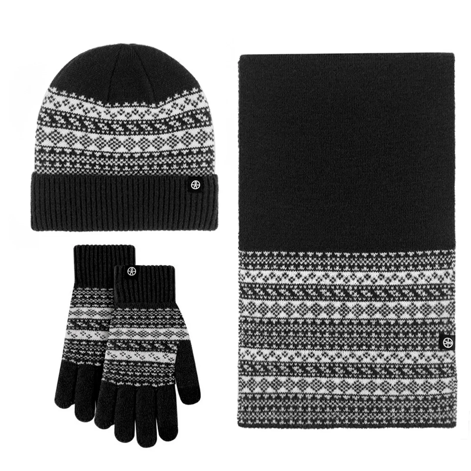 Winter Unisex Warm Set Windproof Christmas Jacquard Scarf And Gloves  3 Piece Set