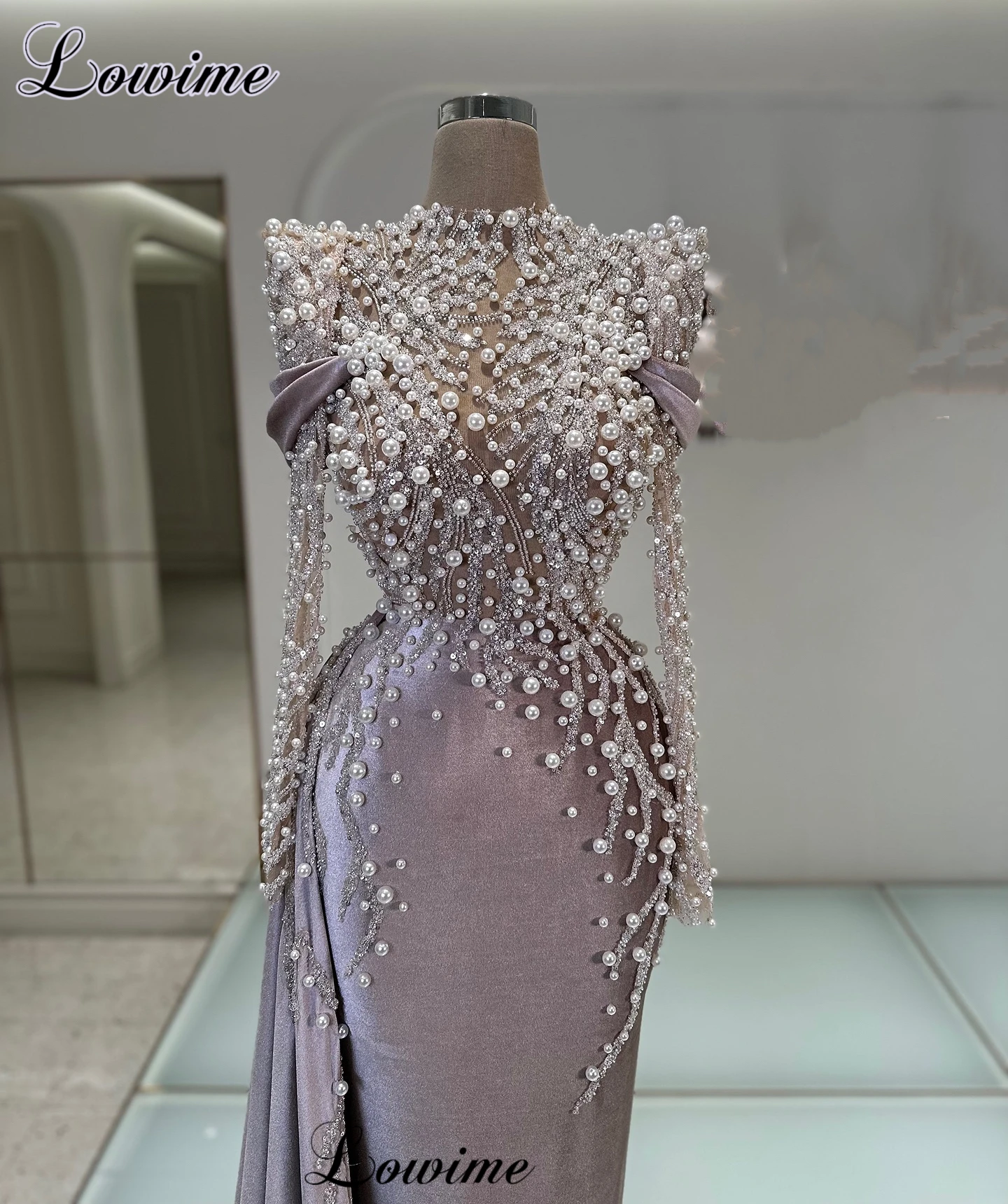 Middle East Muslim Evening Dresses With Pearls Long Sleeves Formal Occasion Dress Mermaid Party Gowns Robes De Soirée Customized