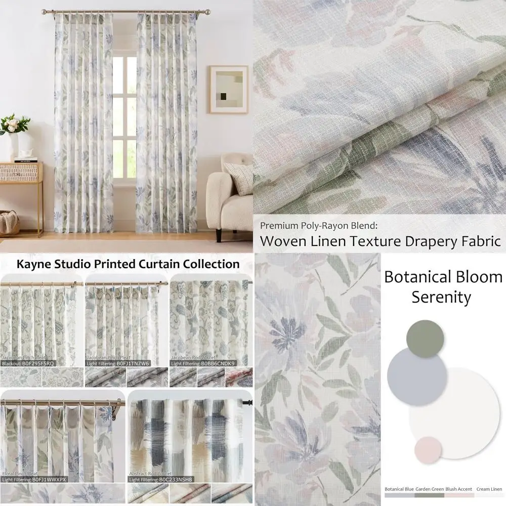 

Плиссированные светофильтрующие шторы с цветочным принтом, полупрозрачные шторы для гостиной, спальни, длина 84 дюйма, синий ботан с цветочным принтом