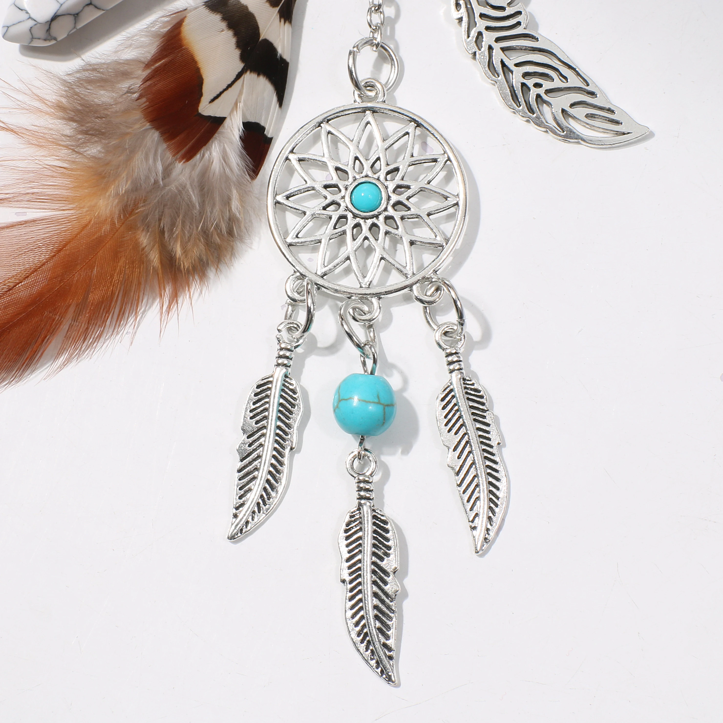 Dreamcatcher Feather Keychain Boho One Piece Crystal Stone Keychains Car Keyring Bag Charm Pendant Jewelry Gifts Ideas for Women