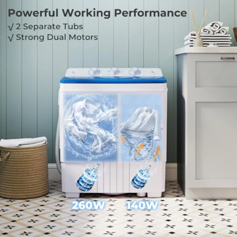 Compact Portable Washing Machine with 20 LBS Capacity Dual Function: 12 LBS Washing and 8 LBS Spin Drying Builtin Drain Pump an