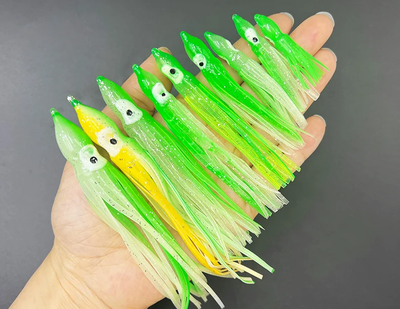 ShareShark 30 Stück/Beutel 20 Gemischte Farben Leuchtende Tintenfisch-Angelköder Weicher Gummi-Oktopus-Rockköder für Seebarsch Thunfisch Karpfen – Detail 9