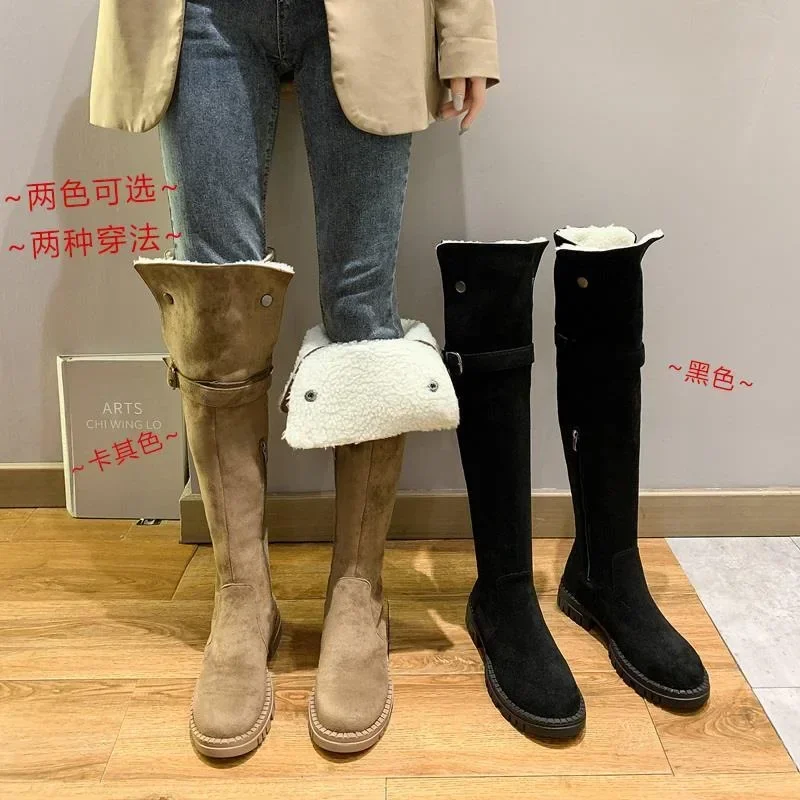 Chelsea Boots Women Shoes 2025 New Winter Fashion Over The Knee Plush Warm Snow High Boots Casual Shoes Flats Motorcycle Botas