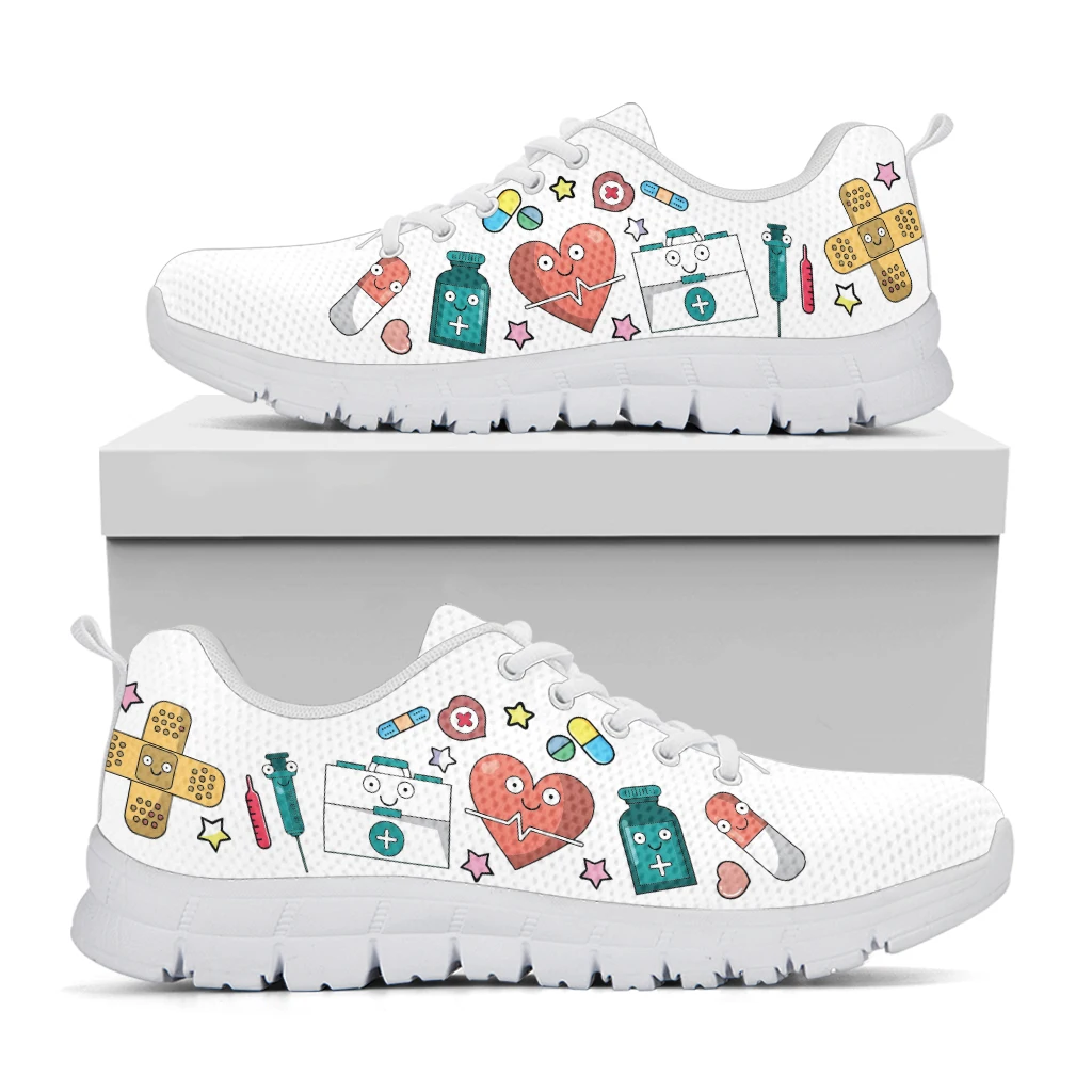 Kawaii Hospital Cartoon Nurse Girls Pattern Sneakers Shoes for Ladies Breathable Lace up Sneakers Comfort Zapatillas de Mujer