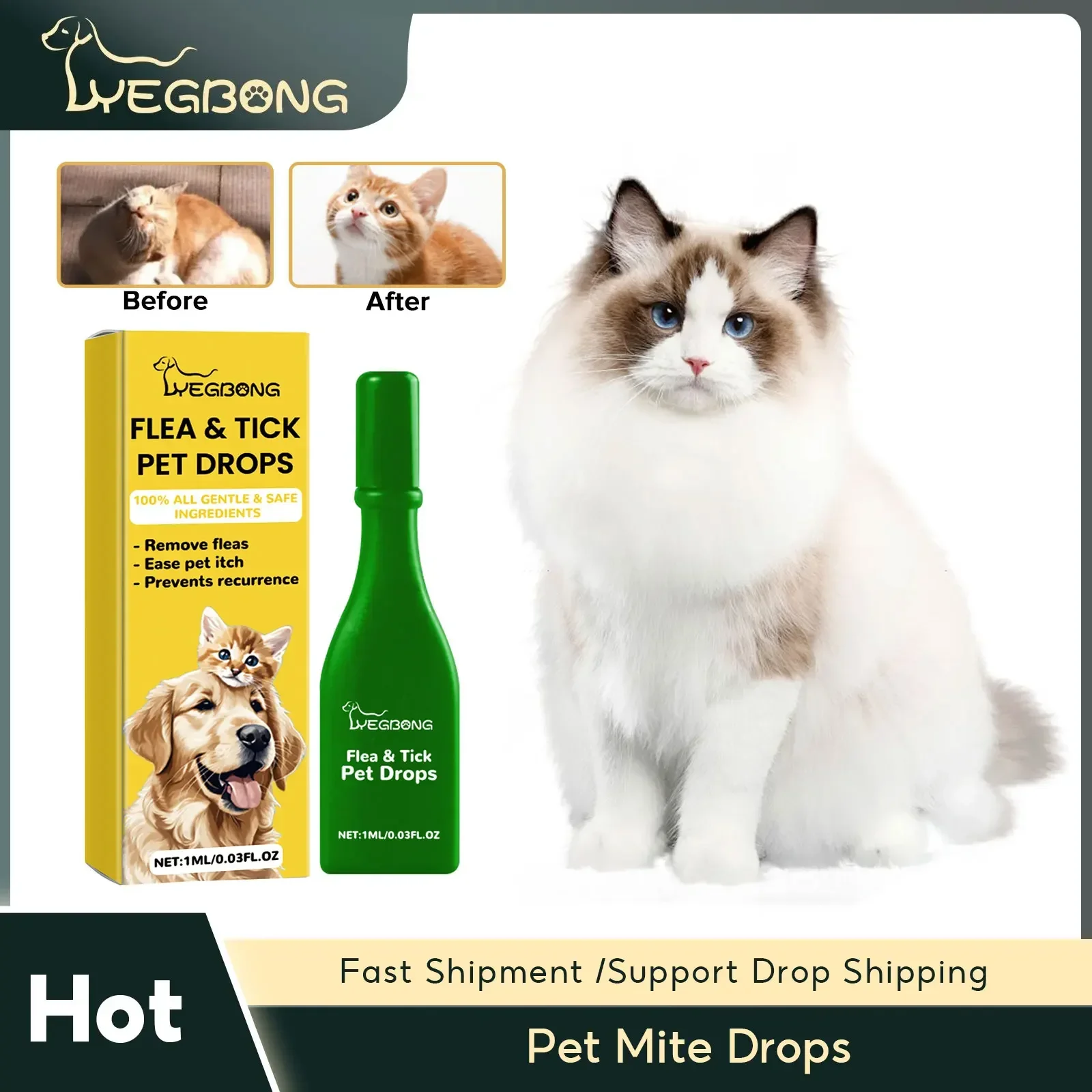 Pet Mite Drops Dogs Flea Control Remove Tartar Cat Tick Repellent Relief Itching Puppy Flea Treatment Lice Killer Cat Flea Drops