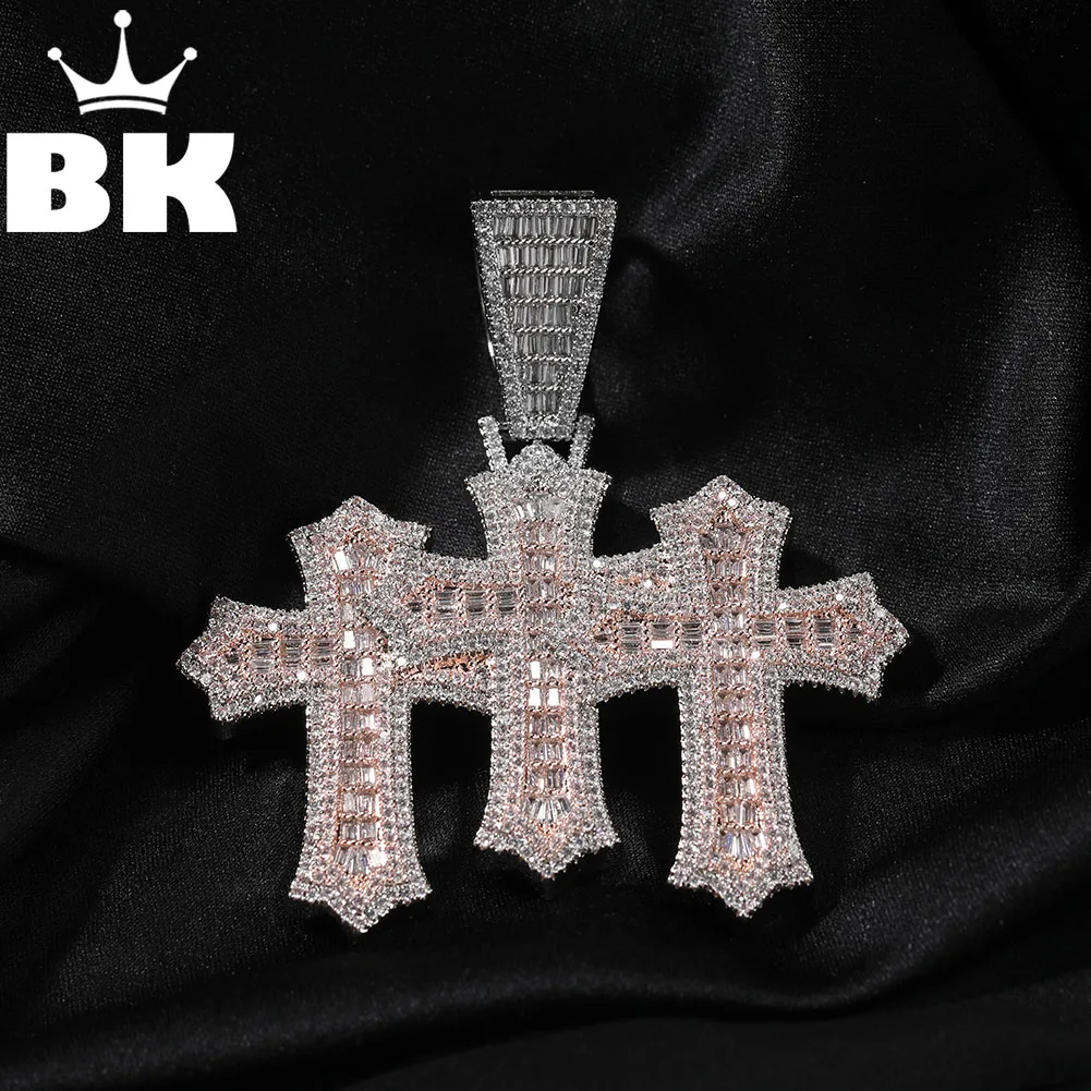 THE BLING KING Высокое качество 3 шт. ожерелье с подвеской в виде креста Iced Out кубический цирконий двухцветный цвет роскошные ювелирные изделия в стиле хип-хоп для подарка