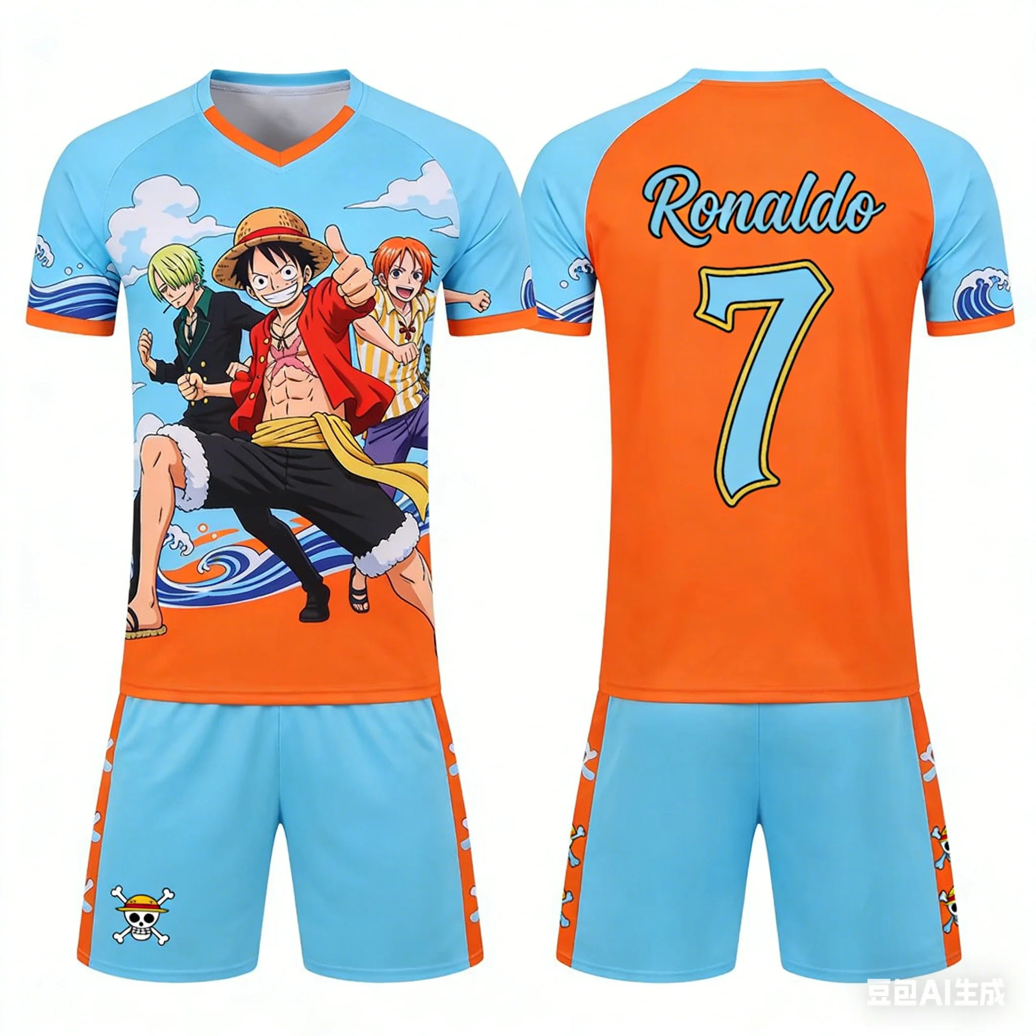

Ronaldo Co-branded One Piece Cartoon Sweatshirt, Outdoor Football Sweatshirt, Quick Dry Men's T-shirt + Shorts, Children's Suit