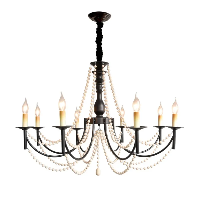 French retro living room chandelier antique pearl chandelier dining room American bedroom lamps simple and advanced chandelier