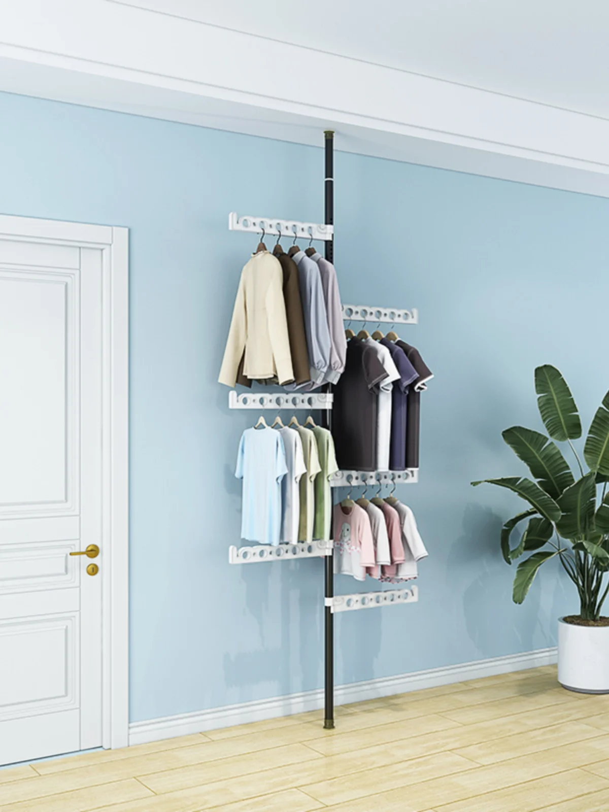 

Indoor Floor-Mounted Retractable Clothes Drng Rods Balcony Hanging Clothes Drng Ra No-Punching Required Metal Storage S...