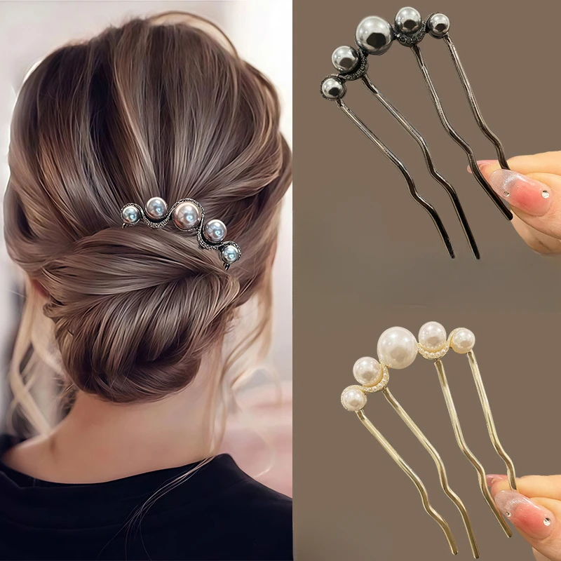 

Корейские U-образные жемчужные заколки для волос, заколки для волос для женщин, элегантный стиль, металлические вилки, винтажные заколки с жемчугом, аксессуары для волос, подарки