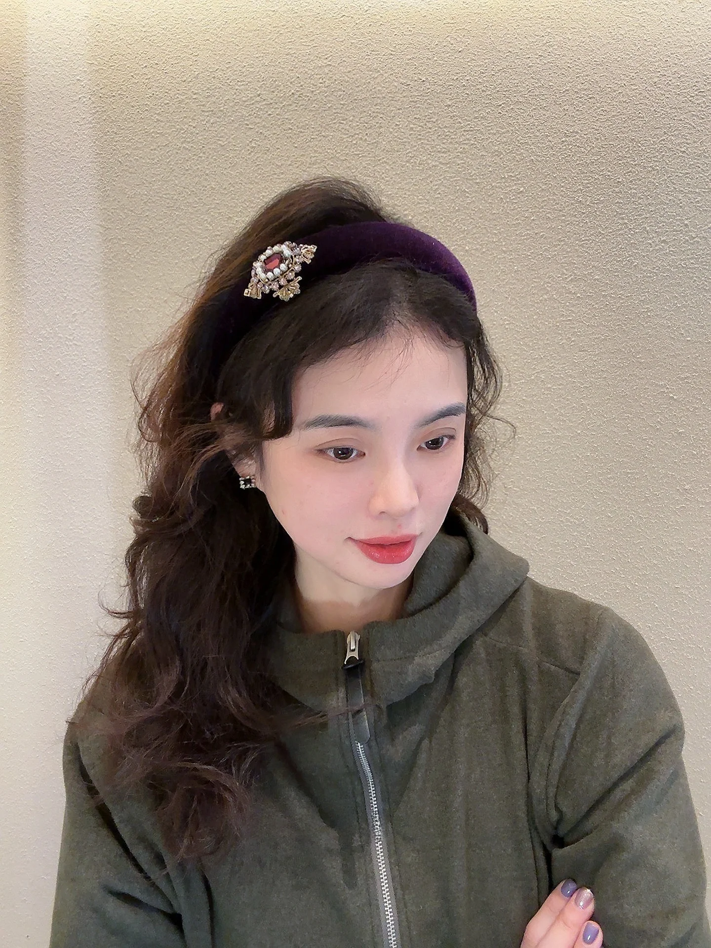 ele-purple-velvet-hairband-women's-faionable-high-top-skull-jewelry-accory-suitable-for-various-ocns