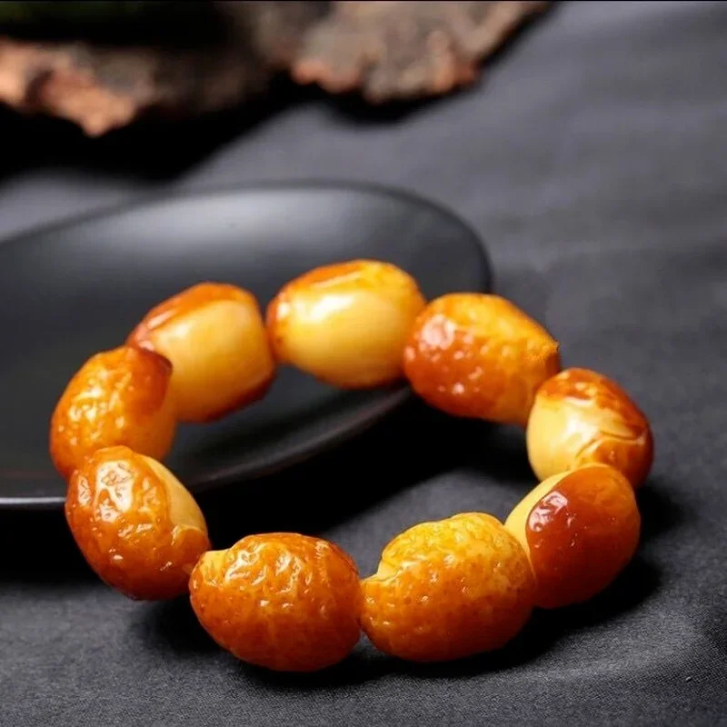 Gelang lilin madu asli tambang, batu asli dengan setengah kulit gelang manik Amber Buddha pria dan wanita