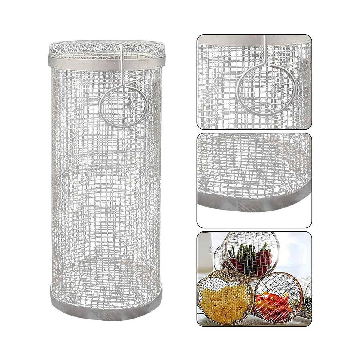 

4Pack BBQ Rolling Rack Basket Stainless Steel Mesh Cylinder Rack Basket for Camping Picnics Outdoor Round BBQ Rack Grid