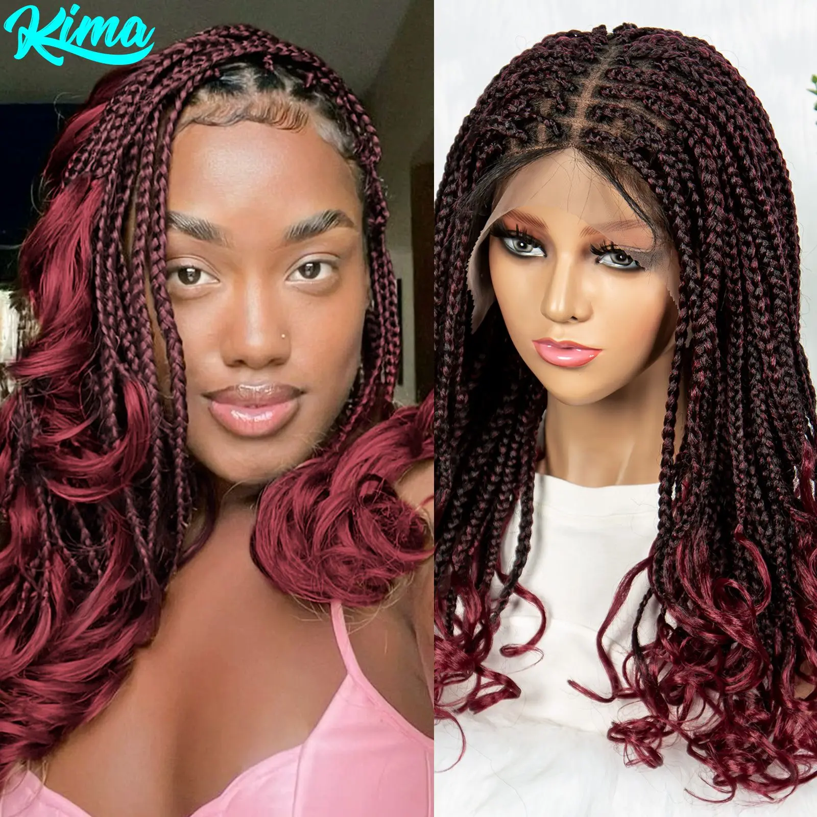 

99J # Плетеные парики без узлов с волнистыми концами Синтетический полный кружевной плетеный парик с детскими волосами Кружевной фронтальный парик в стиле бохо