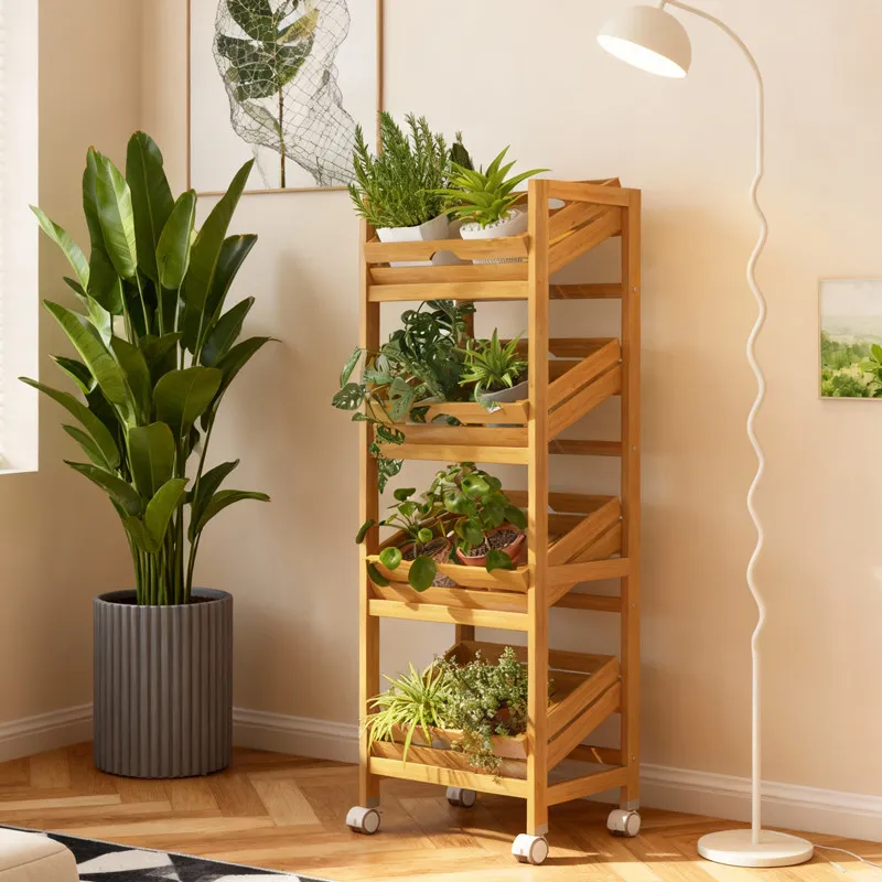 Balcony multi-layer flower rack, living room solid wood plant rack, fruit store vegetable shelf, supermarket fruit and vegetable