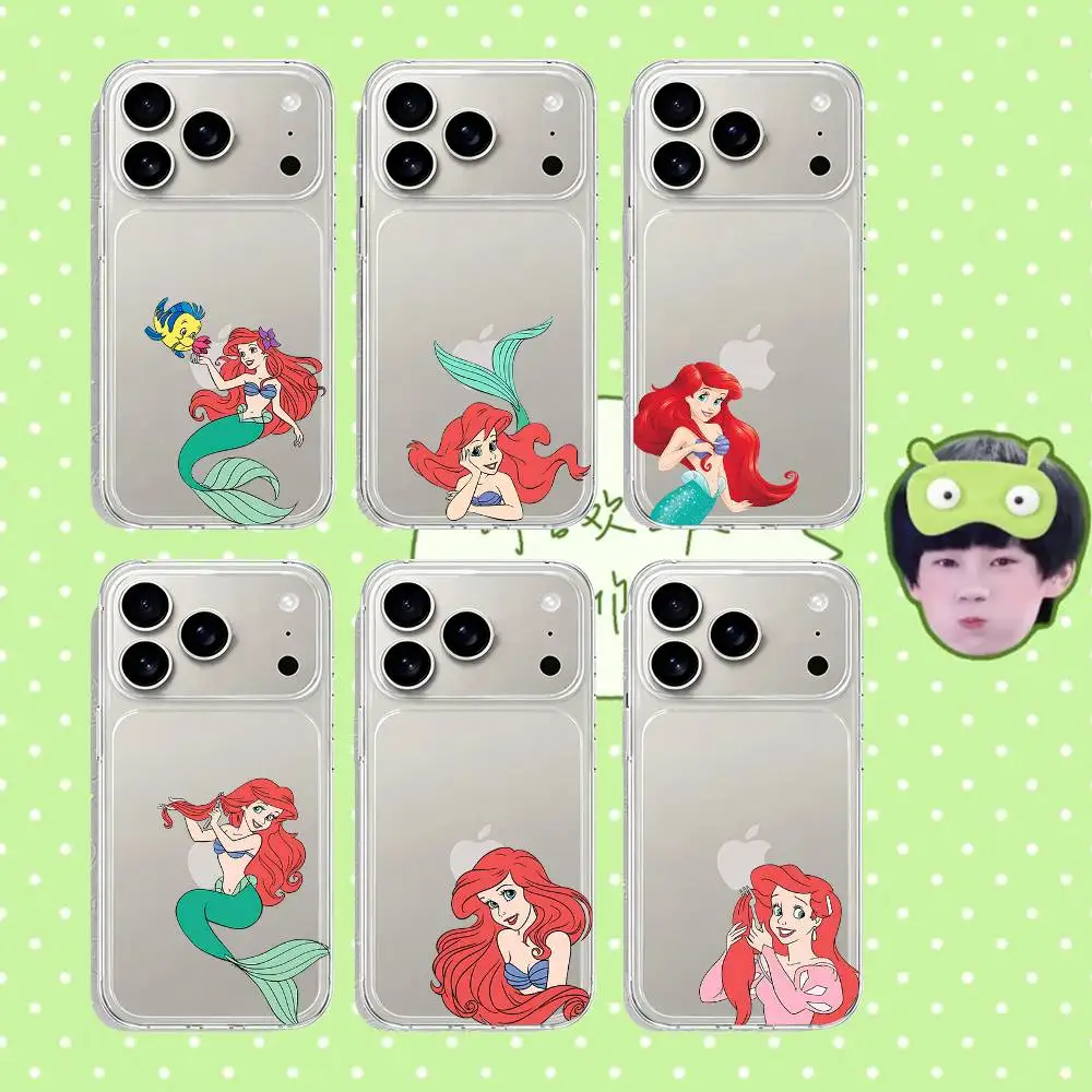 Funda para Teléfono con Diseño de la Sirenita para iPhone 17 16 15 14 Plus 13 12 11 Pro Max, Carcasa Trasera Transparente a Prueba de Golpes