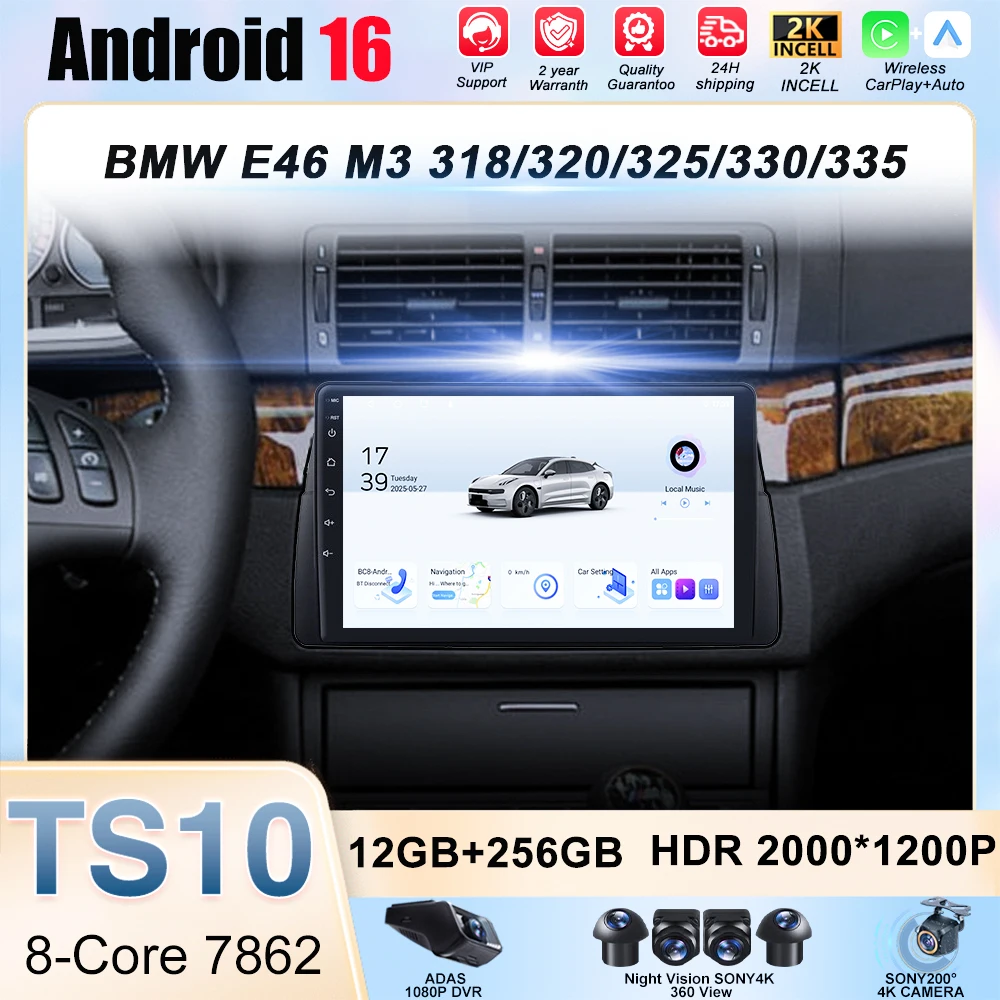 

For BMW E46 M3 318/320/325/330/335 Car Stereo Radio Multimedia Player GPS Navigation Head Unit Carplay DVD Auto 2din Android 14