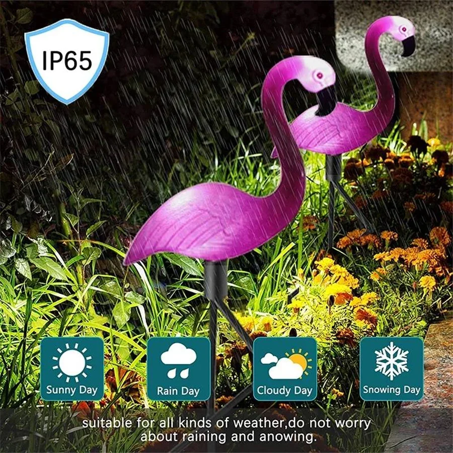 New LED Solar Power Flamingo Lights Outdoor Fence Lawn Lamps Waterproof Courtyard Garden Patio Landscape Decoration Night Lights