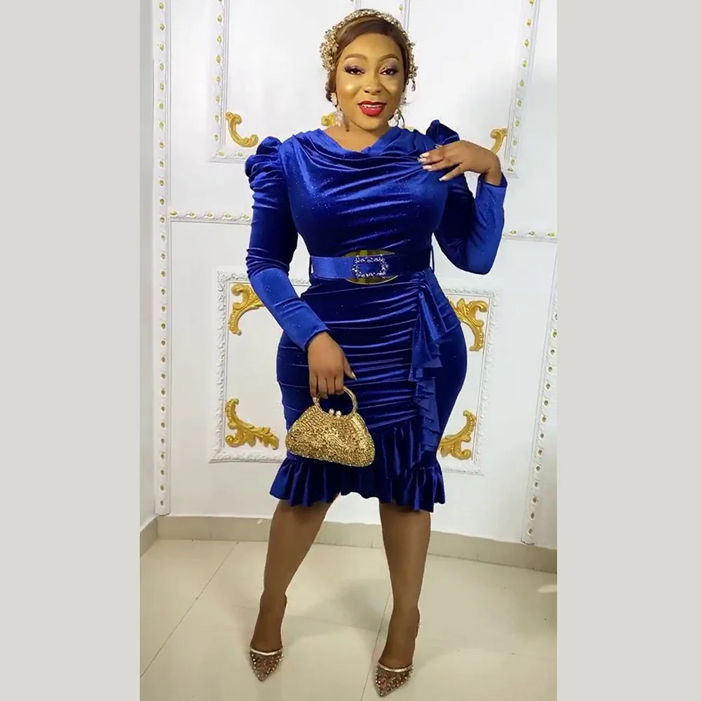 المرأة الأفريقية موضة تمتد فستان مرن الذهب المخملية التذهيب حزام